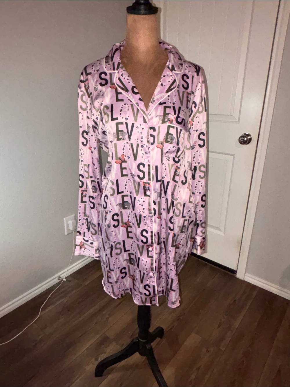 Victoria's Secret Pink and Black Logo Satin Nightshirt